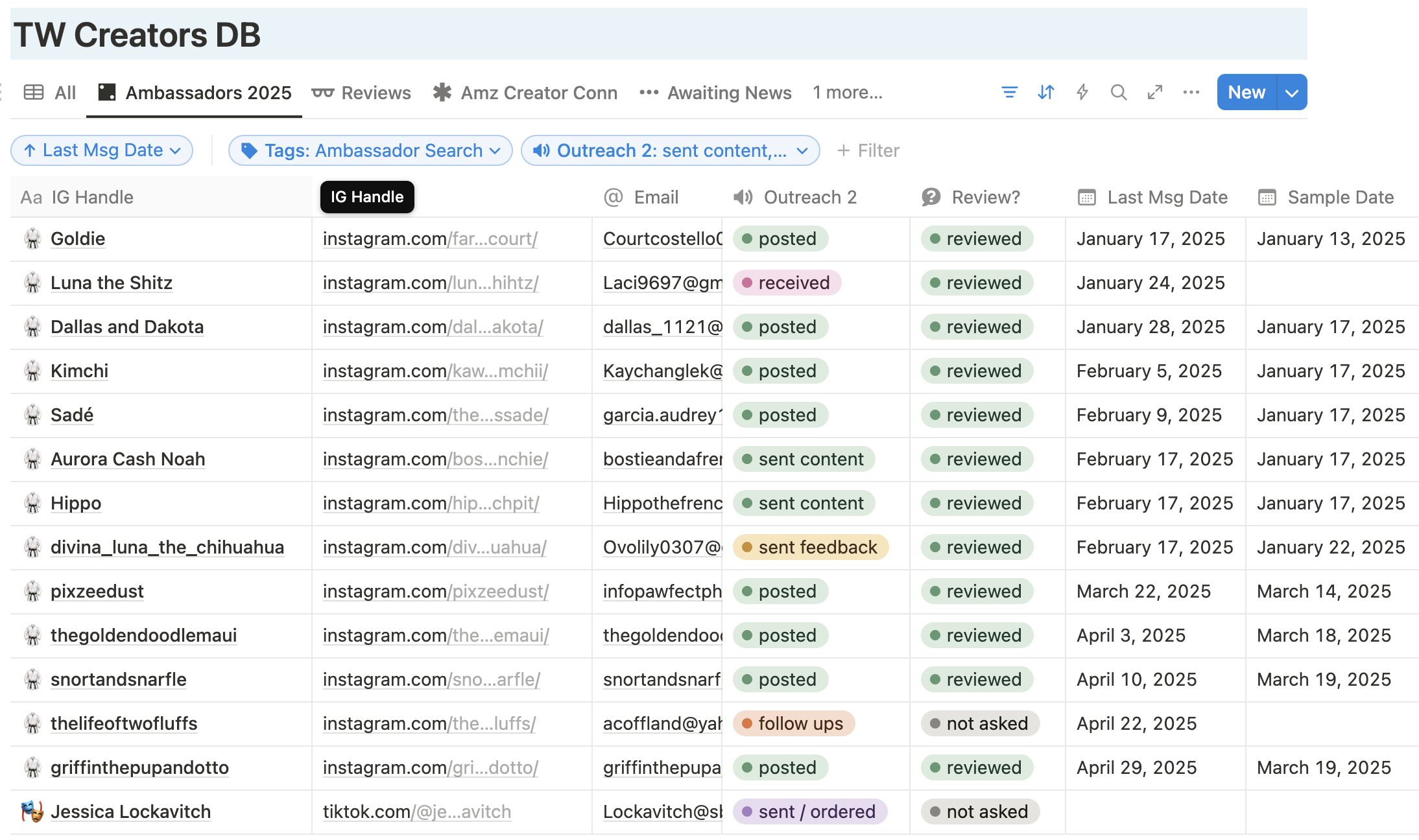 Notion database to manage Creators for Amazon Brands