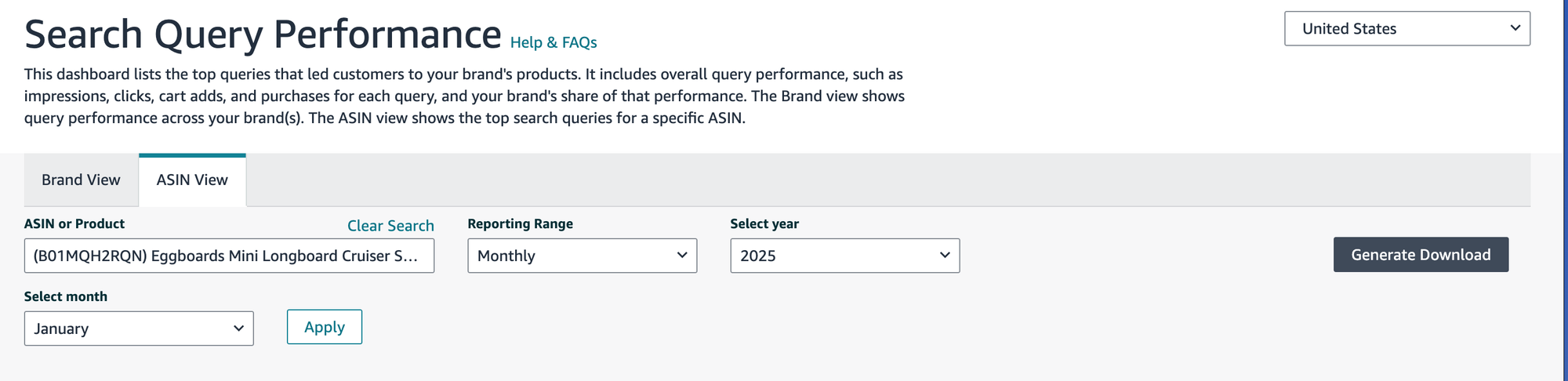 Amazon Search Query Performance ASIN view